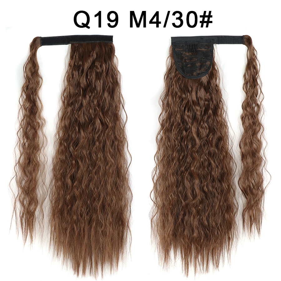 Synthetic Corn Wave Ponytail Extension Clip in Long Wavy Curly Wrap Around Pony Tail Heat Resistant Hairpiece for Women