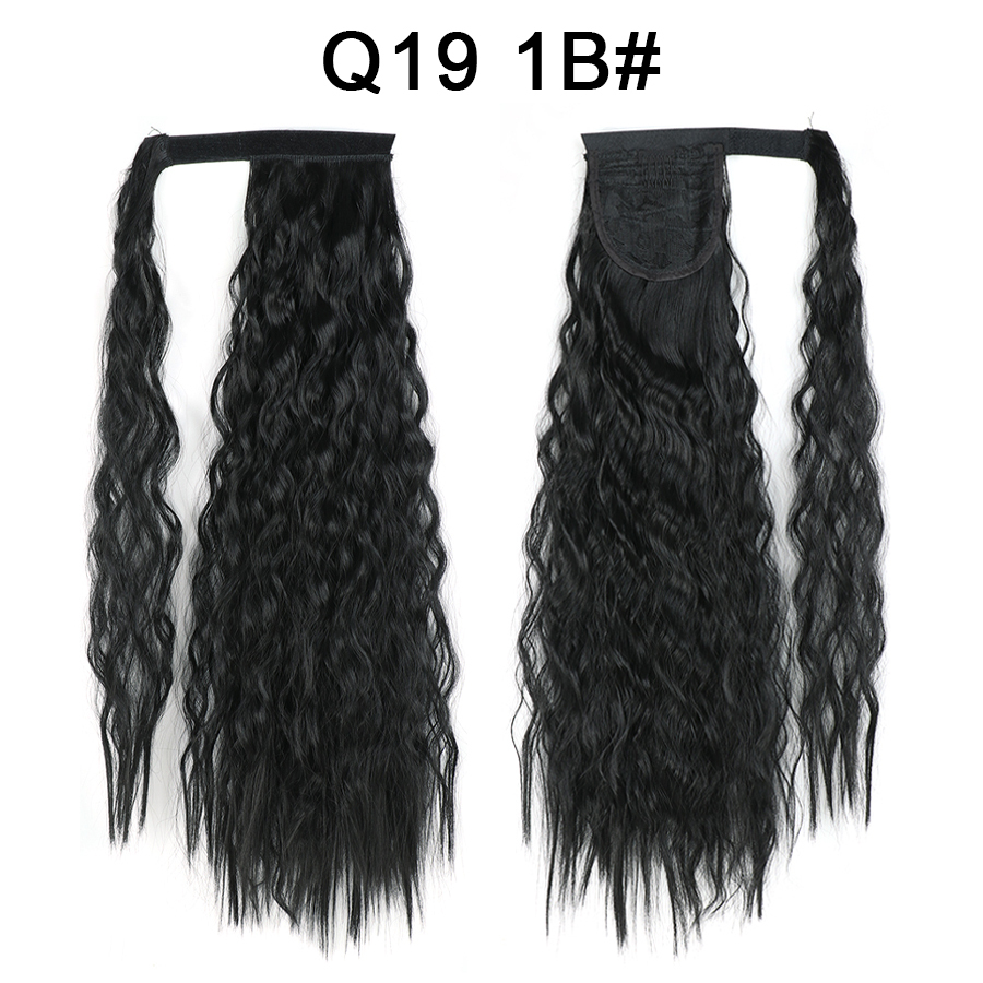 Synthetic Corn Wave Ponytail Extension Clip in Long Wavy Curly Wrap Around Pony Tail Heat Resistant Hairpiece for Women