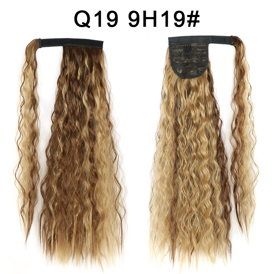 Synthetic Corn Wave Ponytail Extension Clip in Long Wavy Curly Wrap Around Pony Tail Heat Resistant Hairpiece for Women