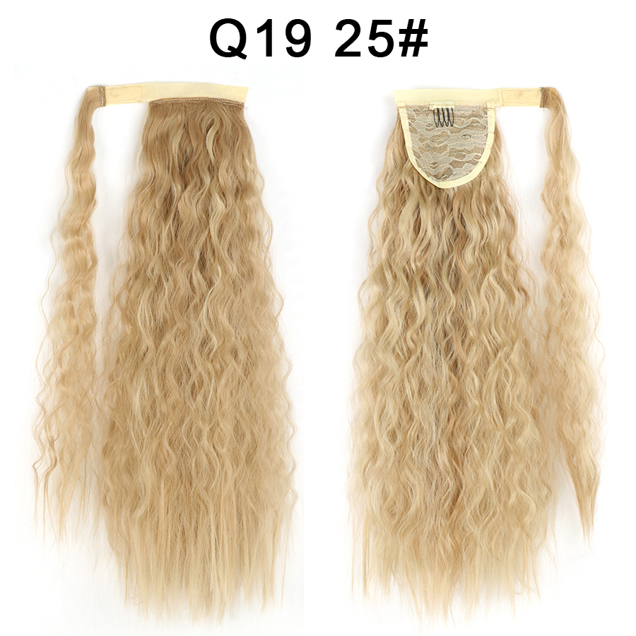 Synthetic Corn Wave Ponytail Extension Clip in Long Wavy Curly Wrap Around Pony Tail Heat Resistant Hairpiece for Women
