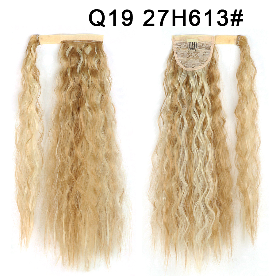 Synthetic Corn Wave Ponytail Extension Clip in Long Wavy Curly Wrap Around Pony Tail Heat Resistant Hairpiece for Women
