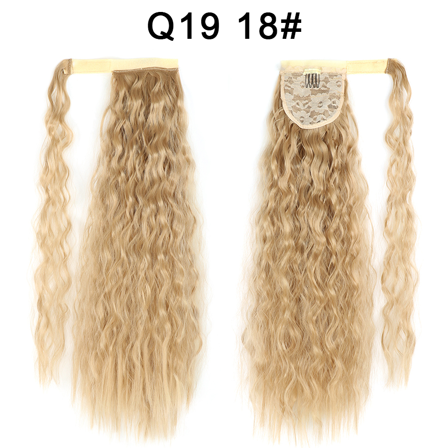 Synthetic Corn Wave Ponytail Extension Clip in Long Wavy Curly Wrap Around Pony Tail Heat Resistant Hairpiece for Women