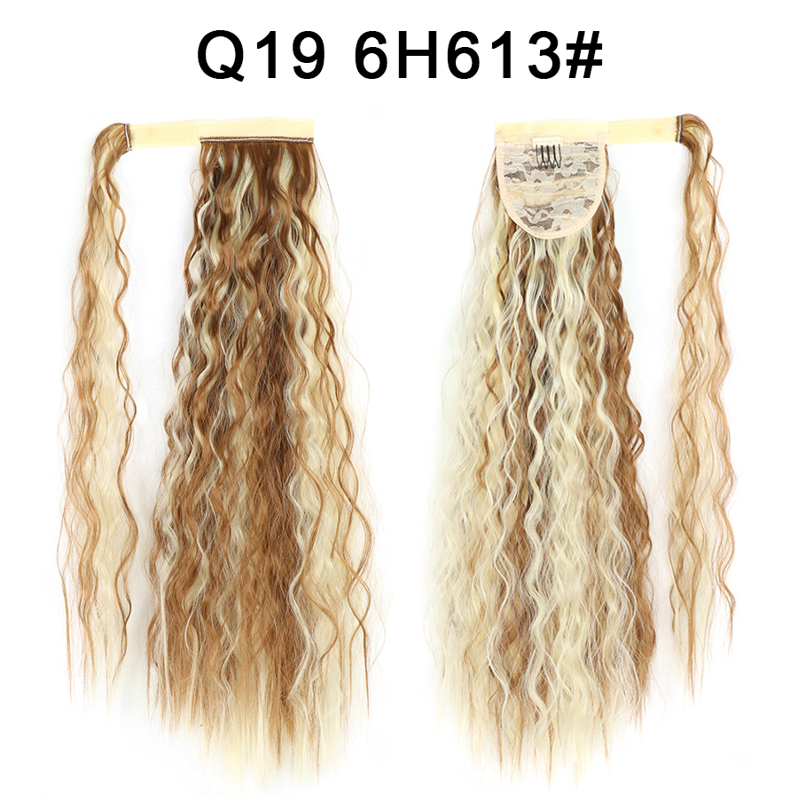 Synthetic Corn Wave Ponytail Extension Clip in Long Wavy Curly Wrap Around Pony Tail Heat Resistant Hairpiece for Women