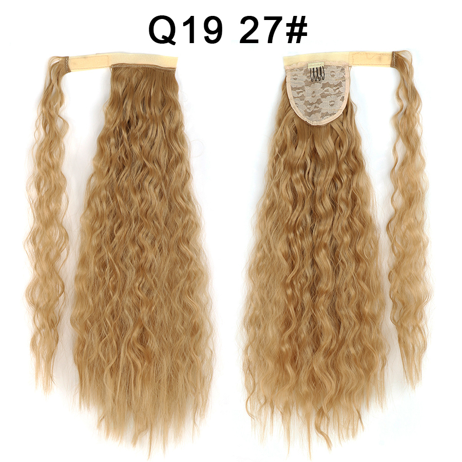 Synthetic Corn Wave Ponytail Extension Clip in Long Wavy Curly Wrap Around Pony Tail Heat Resistant Hairpiece for Women