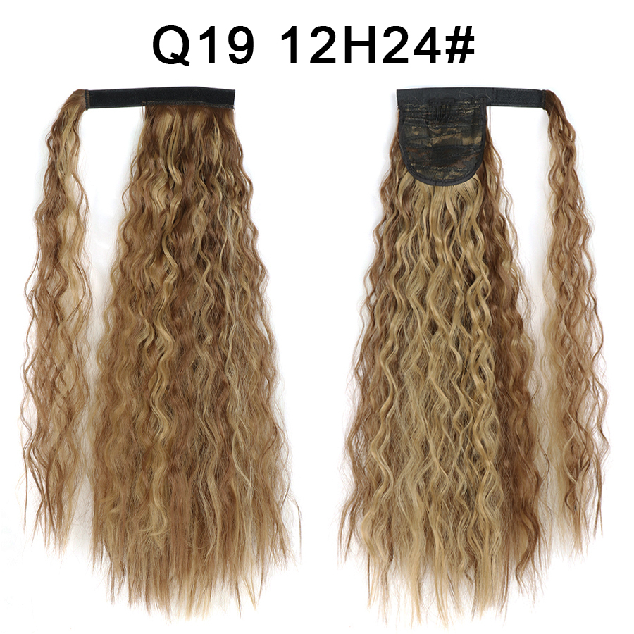 Synthetic Corn Wave Ponytail Extension Clip in Long Wavy Curly Wrap Around Pony Tail Heat Resistant Hairpiece for Women