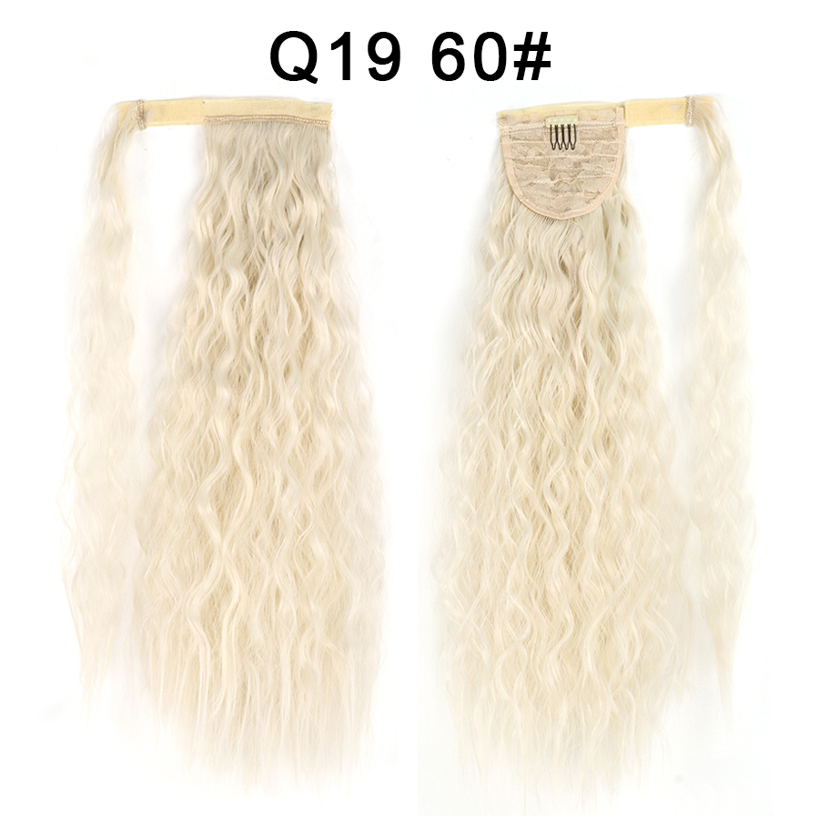 Synthetic Corn Wave Ponytail Extension Clip in Long Wavy Curly Wrap Around Pony Tail Heat Resistant Hairpiece for Women