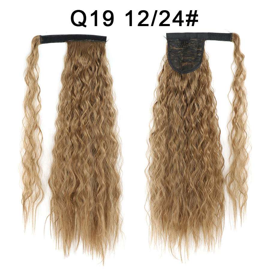 Synthetic Corn Wave Ponytail Extension Clip in Long Wavy Curly Wrap Around Pony Tail Heat Resistant Hairpiece for Women