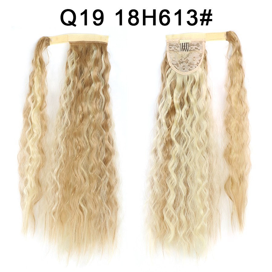 Synthetic Corn Wave Ponytail Extension Clip in Long Wavy Curly Wrap Around Pony Tail Heat Resistant Hairpiece for Women