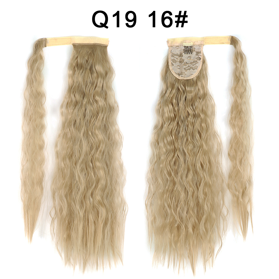 Synthetic Corn Wave Ponytail Extension Clip in Long Wavy Curly Wrap Around Pony Tail Heat Resistant Hairpiece for Women