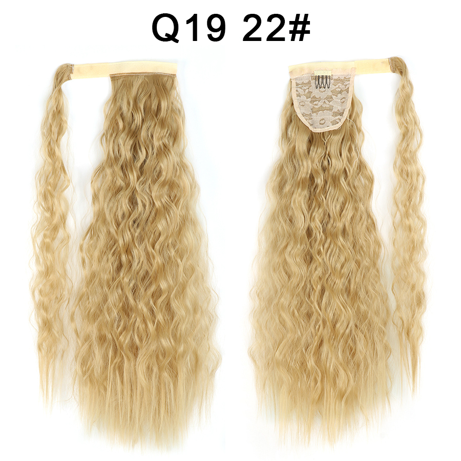 Synthetic Corn Wave Ponytail Extension Clip in Long Wavy Curly Wrap Around Pony Tail Heat Resistant Hairpiece for Women