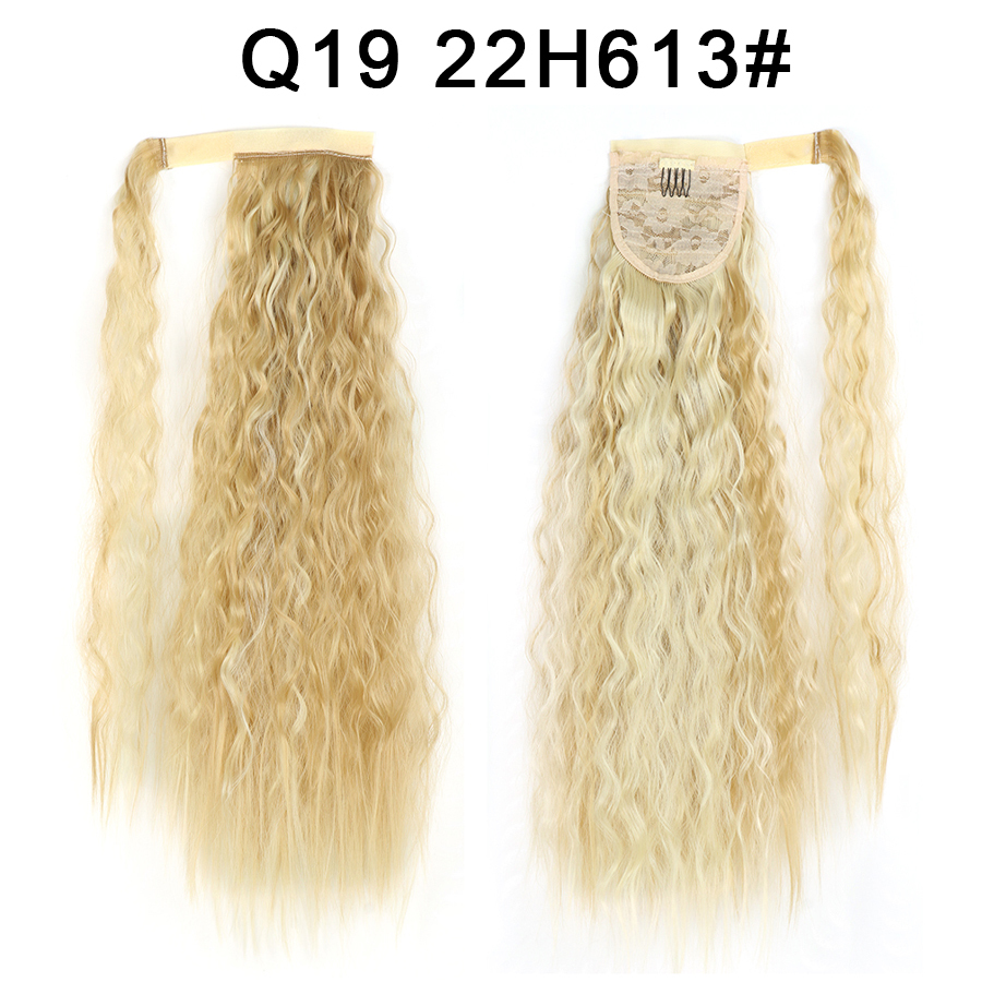 Synthetic Corn Wave Ponytail Extension Clip in Long Wavy Curly Wrap Around Pony Tail Heat Resistant Hairpiece for Women