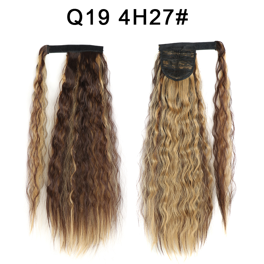 Synthetic Corn Wave Ponytail Extension Clip in Long Wavy Curly Wrap Around Pony Tail Heat Resistant Hairpiece for Women