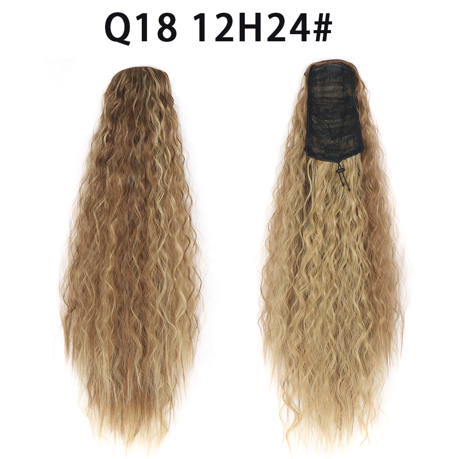 22 Inch 120Grams  Drawstring Ponytail Extension Curly Wave Long Ponytail Hair Extension Synthetic Corn Wavy Drawstring Ponytail Extensions