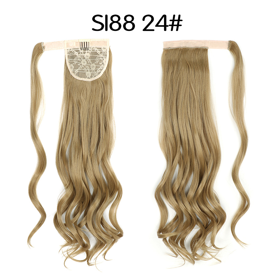 Long Wave Magic Paste Ponytails 22 inch Synthetic Curly Wavy Ponytail Wrap Around Clip in Hair Extension for Women