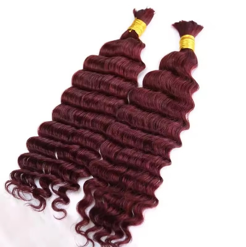 99J  Wine Red Bulk Human Hair Deep Wave For Braiding Deep Curly No Weft Brazilian Remy Hair Extensions 100 Grams