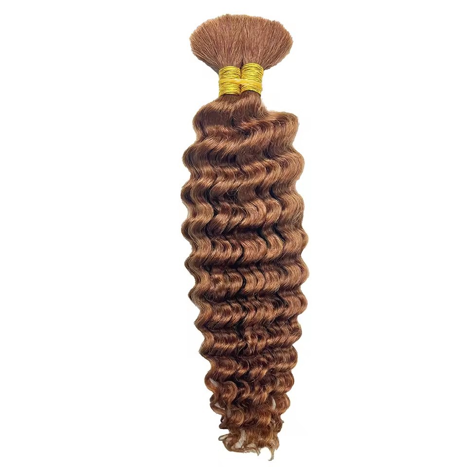 Brown #30  Deep Wave Hair Bulk Human Hair For Braiding  No Weft Human Hair Bundles Women Boho Braids Braiding Hair