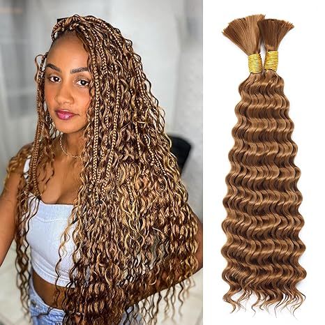 Brown #30  Deep Wave Hair Bulk Human Hair For Braiding  No Weft Human Hair Bundles Women Boho Braids Braiding Hair