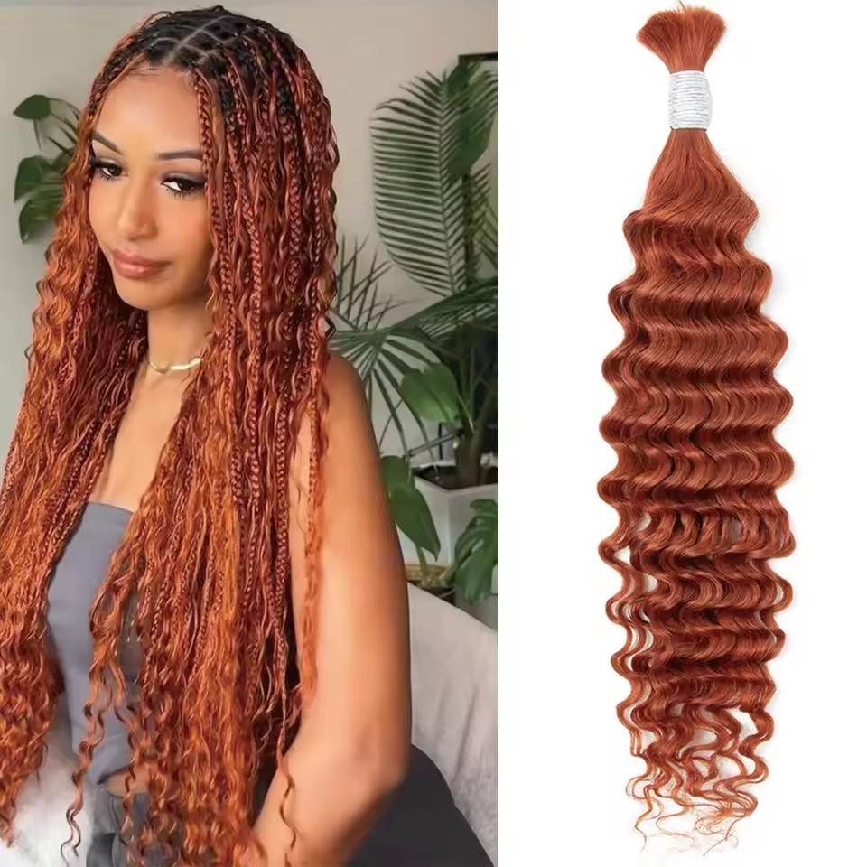 Ginger Bulk Human Hair Deep Wave For Braiding Deep Curly No Weft Brazilian Remy Hair Extensions 100 Grams