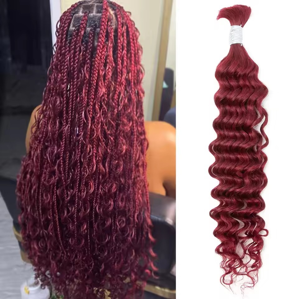 99J  Wine Red Bulk Human Hair Deep Wave For Braiding Deep Curly No Weft Brazilian Remy Hair Extensions 100 Grams
