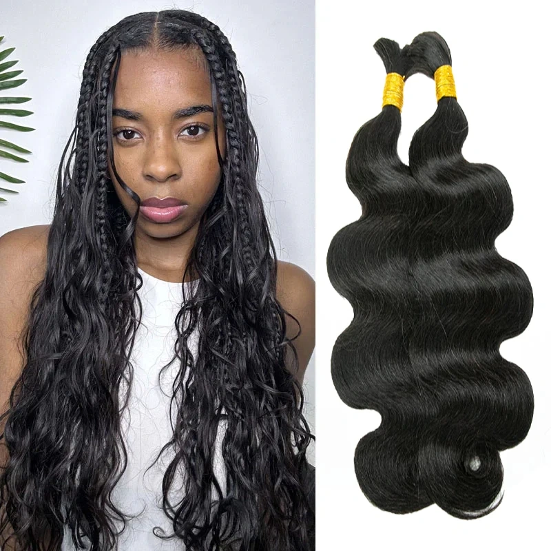 Natural Black Body Wave for Braiding  Brazilian Virgin No Weft Brazilian Remy Hair Extensions 1000g/Pcs/Pack