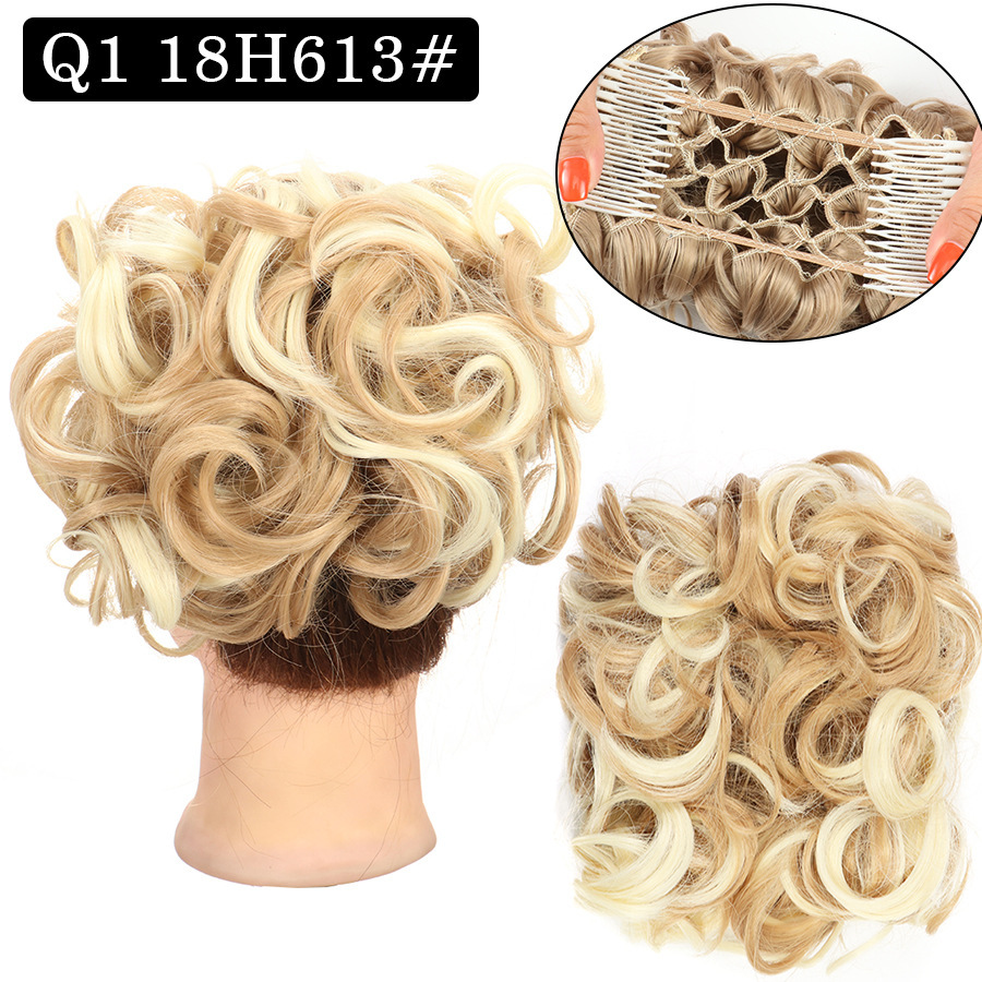 Messy Bun Large Comb Clips In Curly Hair Extension Fake False Synthetic Pieces Chignon Women Updo Cover Hairpiec