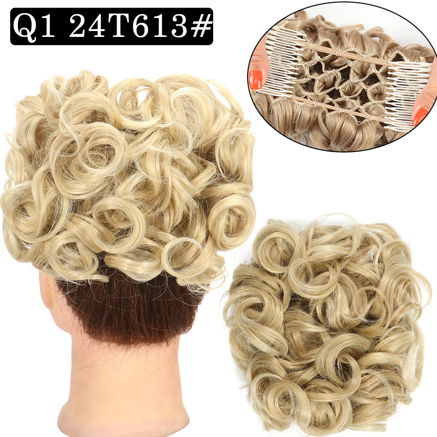 Messy Bun Large Comb Clips In Curly Hair Extension Fake False Synthetic Pieces Chignon Women Updo Cover Hairpiec