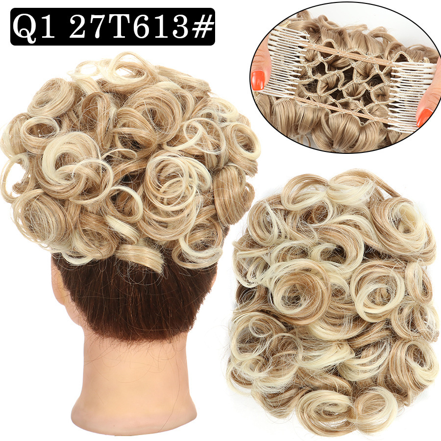 Messy Bun Large Comb Clips In Curly Hair Extension Fake False Synthetic Pieces Chignon Women Updo Cover Hairpiec