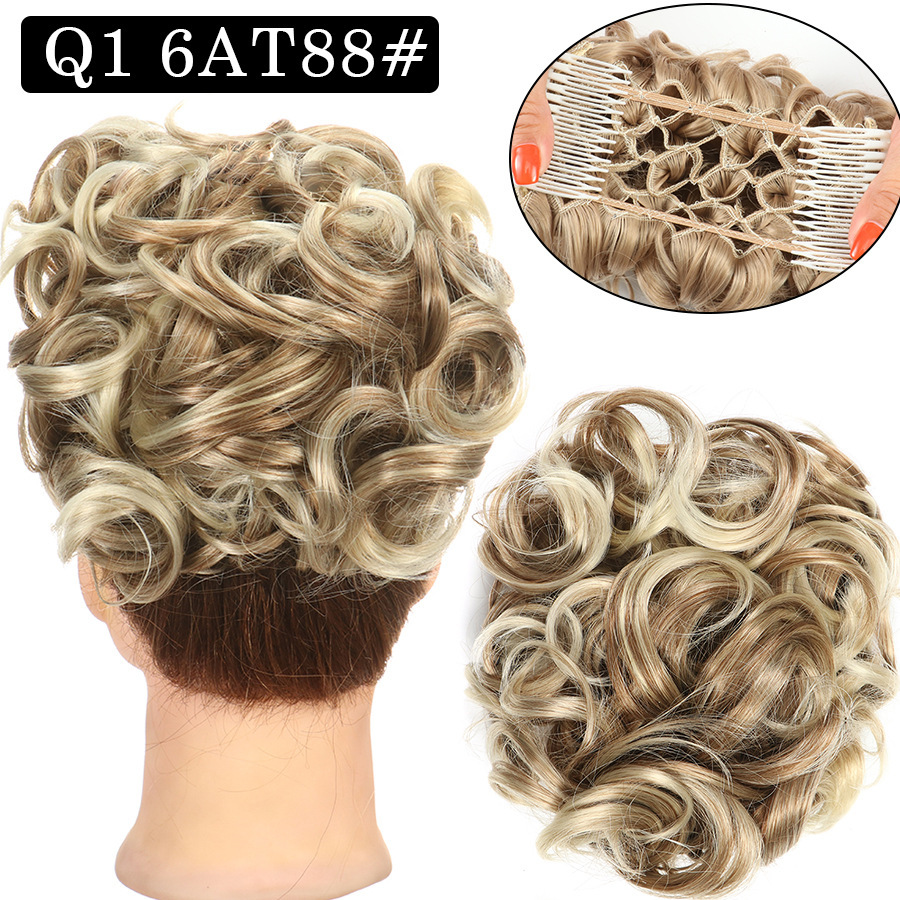 Messy Bun Large Comb Clips In Curly Hair Extension Fake False Synthetic Pieces Chignon Women Updo Cover Hairpiec