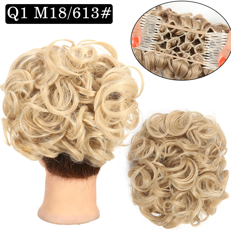 Messy Bun Large Comb Clips In Curly Hair Extension Fake False Synthetic Pieces Chignon Women Updo Cover Hairpiec