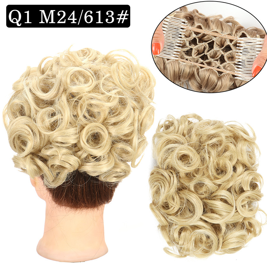 Messy Bun Large Comb Clips In Curly Hair Extension Fake False Synthetic Pieces Chignon Women Updo Cover Hairpiec