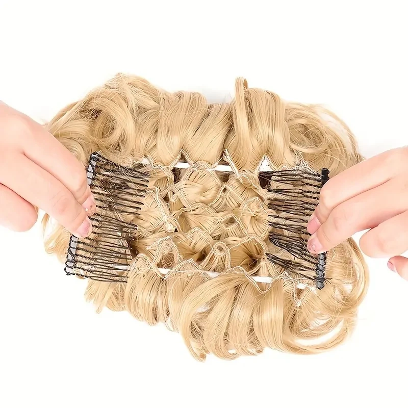 Messy Bun Large Comb Clips In Curly Hair Extension Fake False Synthetic Pieces Chignon Women Updo Cover Hairpiec