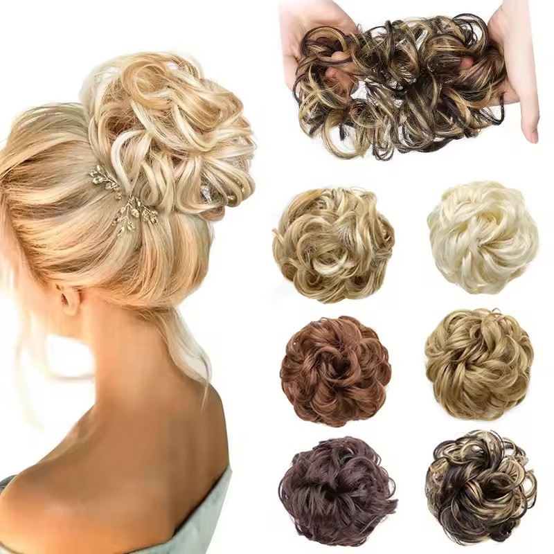 Synthetic Messy Bun Chignon Donut Blonde Brown Color Hair Bun Elastic Hair Rope Rubber Band Hair Extensions for Women