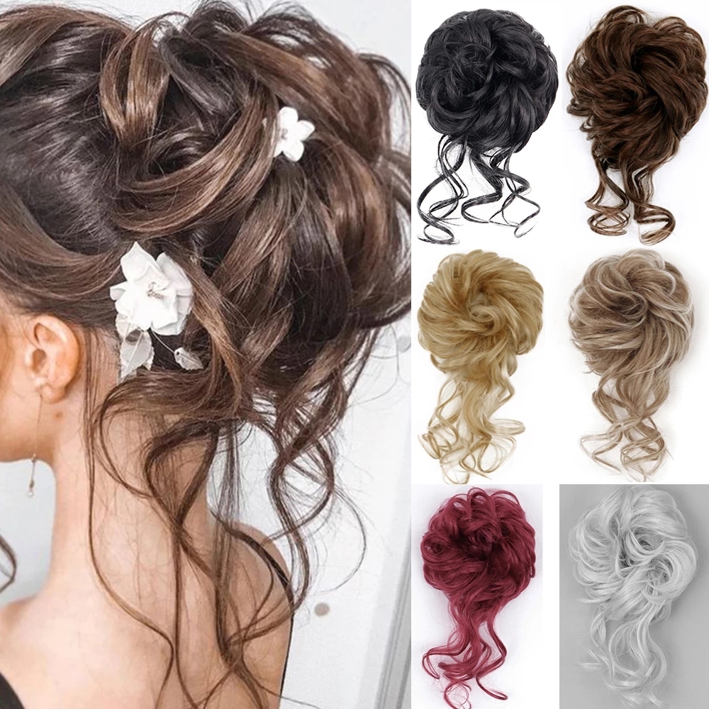 Synthetic Messy Hairpiece Bun for Women Wave Chignon Ponytail Hair Extension Elastic Rubber Band Updo Fiber Scrunchies