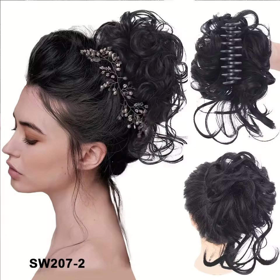 Synthetic Claw Chignon Women Messy Curly Fluffy Hair Bun Clip in Ponytail Hair Extensions Natural False Hairpieces