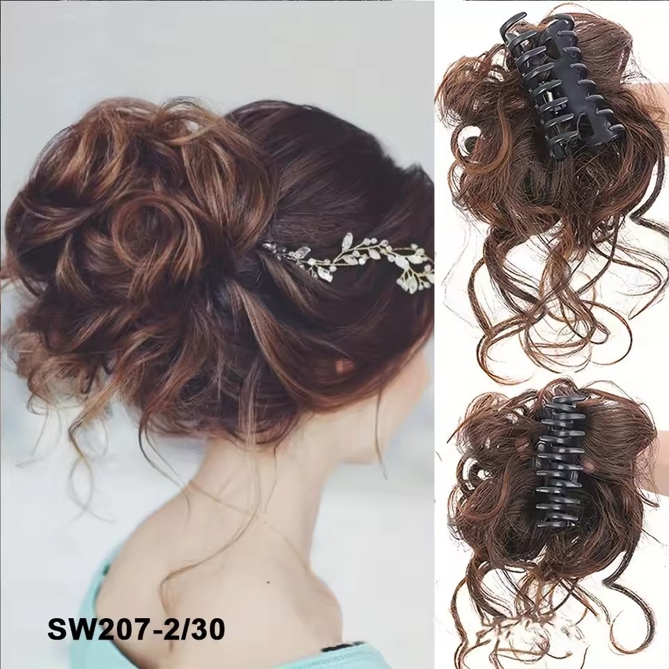 Synthetic Claw Chignon Women Messy Curly Fluffy Hair Bun Clip in Ponytail Hair Extensions Natural False Hairpieces