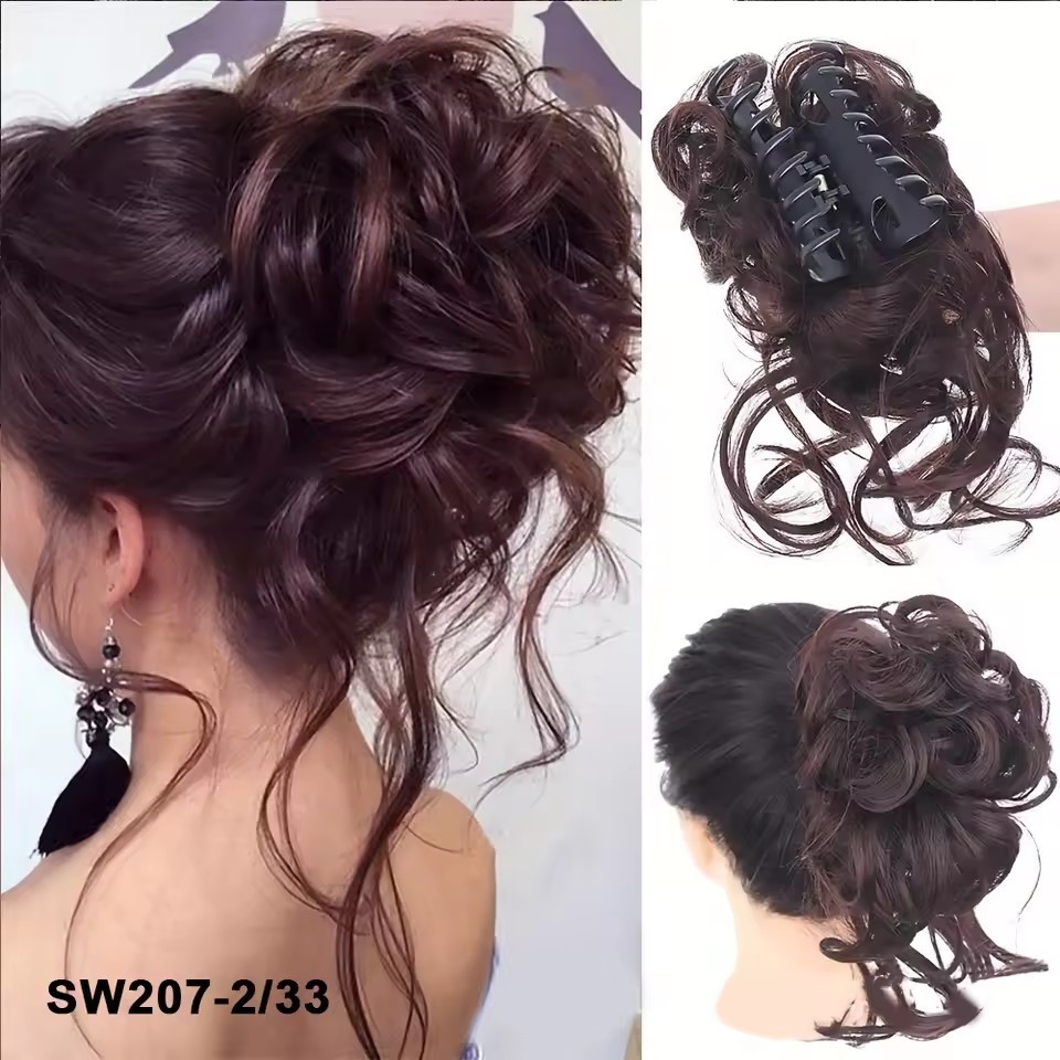 Synthetic Claw Chignon Women Messy Curly Fluffy Hair Bun Clip in Ponytail Hair Extensions Natural False Hairpieces
