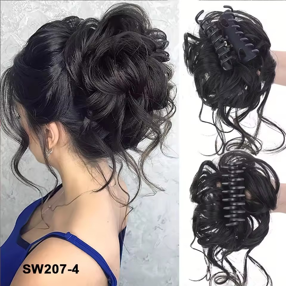 Synthetic Claw Chignon Women Messy Curly Fluffy Hair Bun Clip in Ponytail Hair Extensions Natural False Hairpieces