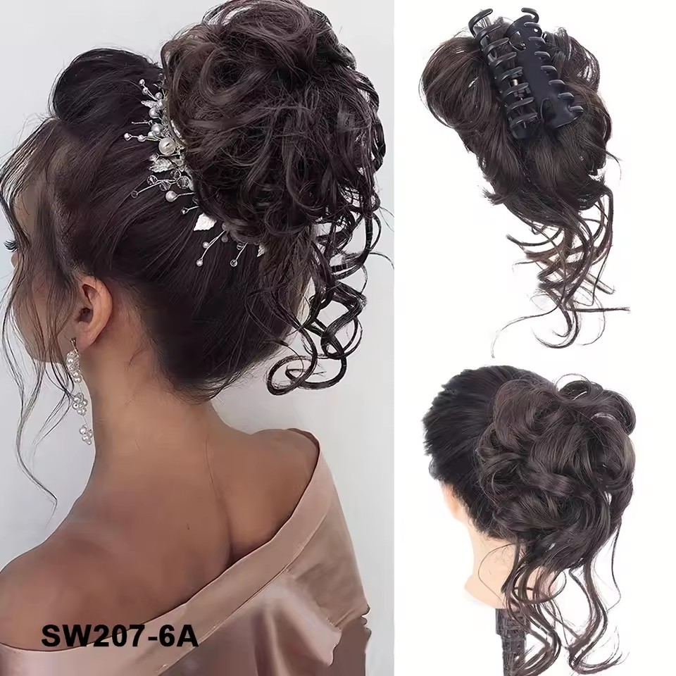 Synthetic Claw Chignon Women Messy Curly Fluffy Hair Bun Clip in Ponytail Hair Extensions Natural False Hairpieces