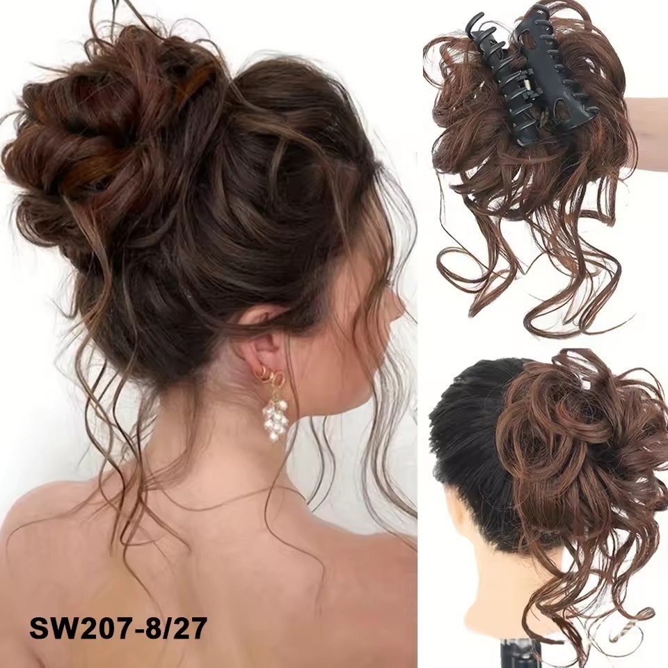 Synthetic Claw Chignon Women Messy Curly Fluffy Hair Bun Clip in Ponytail Hair Extensions Natural False Hairpieces