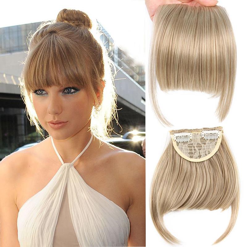 Synthetic Bangs Hair Clip In Extensions Natural Fringe Bangs Clip In Front Neat Flat Bang One Piece Straight Hairpiece For Women