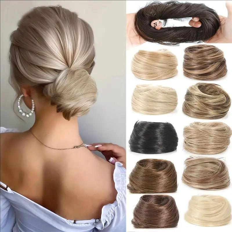 Synthetic Chignon Elastic Rubber Band Fake Hair Bun Clip in on Hair Tail Extension Updo Hair Piece Ponytail For Women