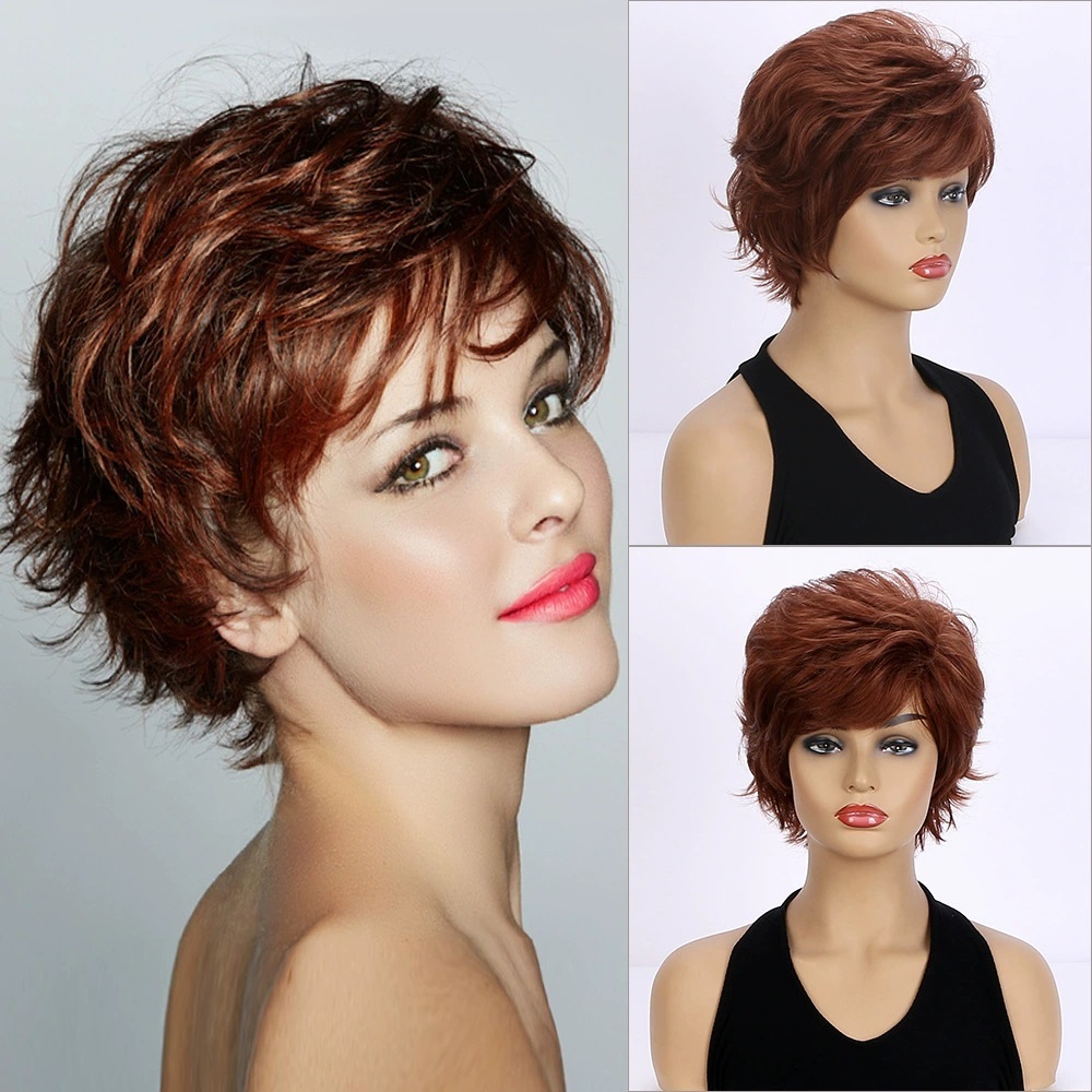 Natural Brown Pixie Cut  Synthetic Wig Synthetic Short Haircut  Straight  Wigs for Women Blonde Mix Brown  Wig Daily