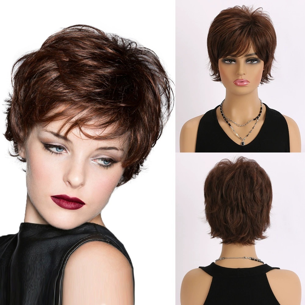 Natural Brown Pixie Cut  Synthetic Wig Synthetic Short Haircut  Straight  Wigs for Women Blonde Mix Brown  Wig Daily