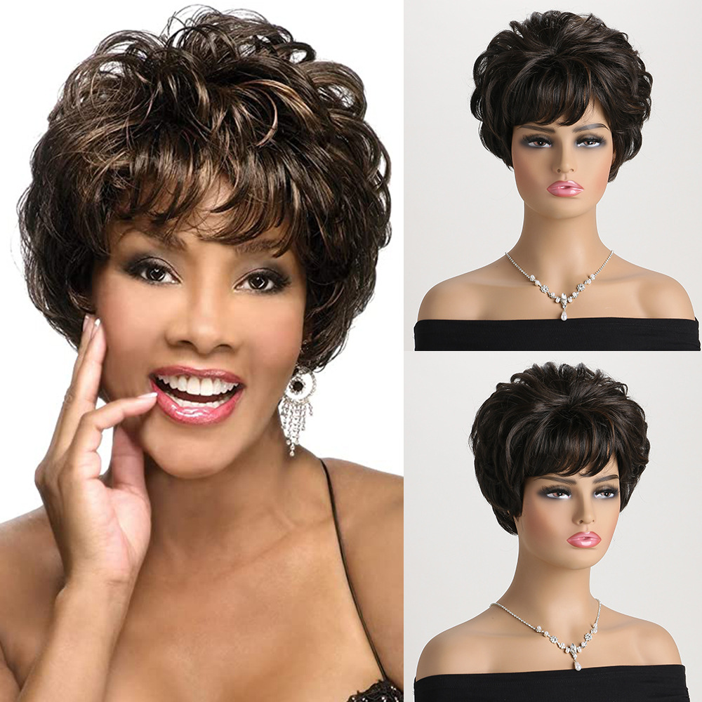 Natural Brown Pixie Cut  Synthetic Wig Synthetic Short Haircut  Straight  Wigs for Women Blonde Mix Brown  Wig Daily