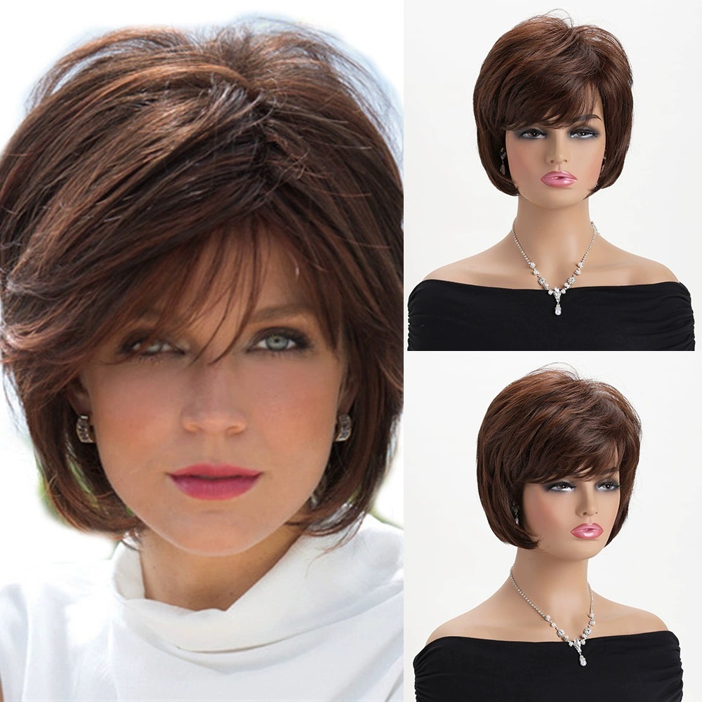 Natural Brown Pixie Cut  Synthetic Wig Synthetic Short Haircut  Straight  Wigs for Women Blonde Mix Brown  Wig Daily