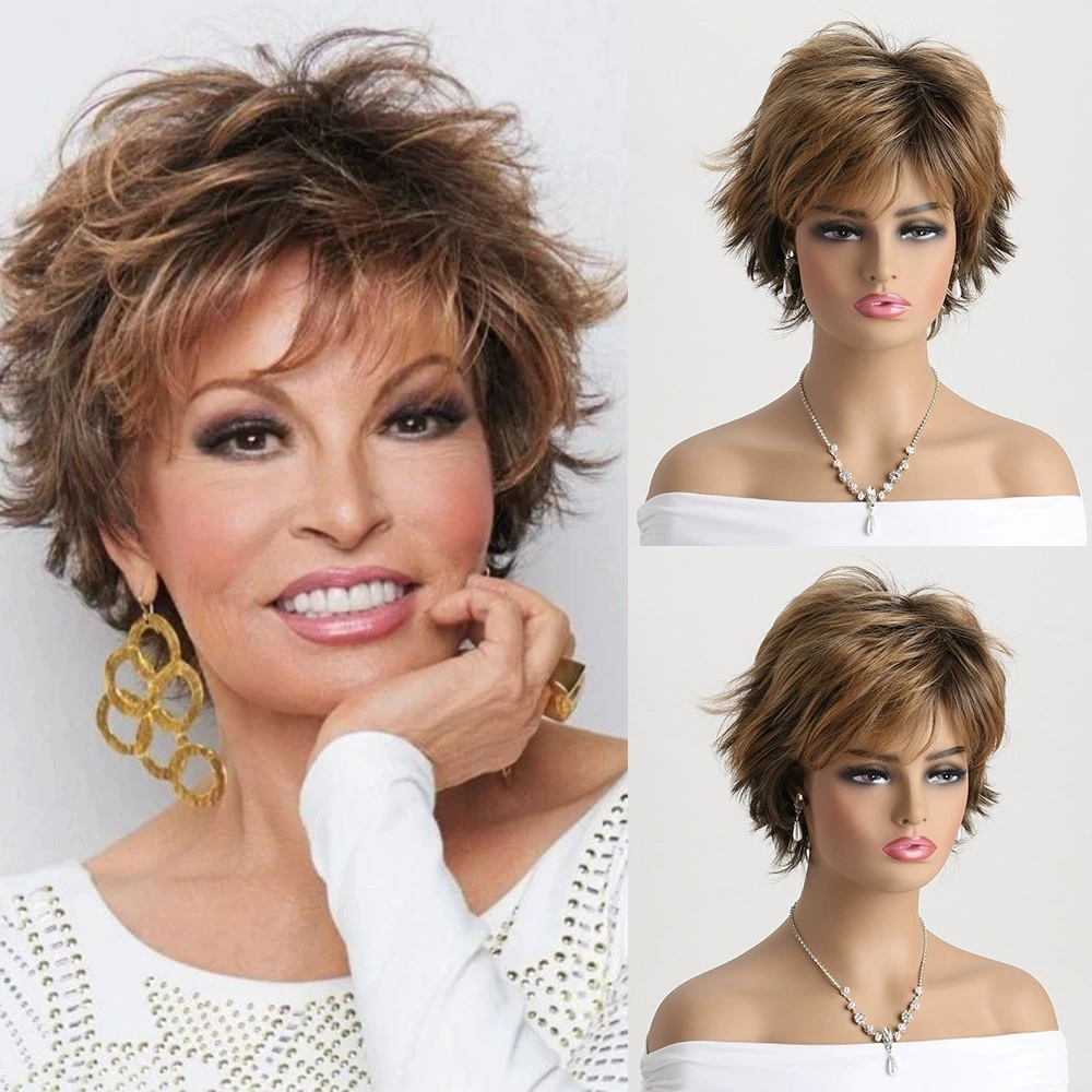 2025 Natural Brown Pixie Cut  Synthetic Wig Synthetic Short Haircut  Straight  Wigs for Women Blonde Mix Brown  Wig Daily