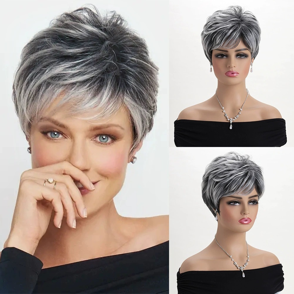 2025 Natural Brown Pixie Cut  Synthetic Wig Synthetic Short Haircut  Straight  Wigs for Women Blonde Mix Brown  Wig Daily