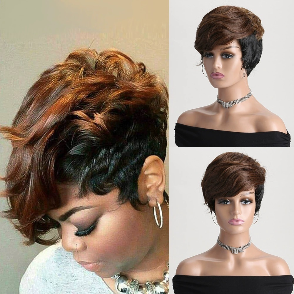 2025 Natural Brown Pixie Cut  Synthetic Wig Synthetic Short Haircut  Straight  Wigs for Women Blonde Mix Brown  Wig Daily