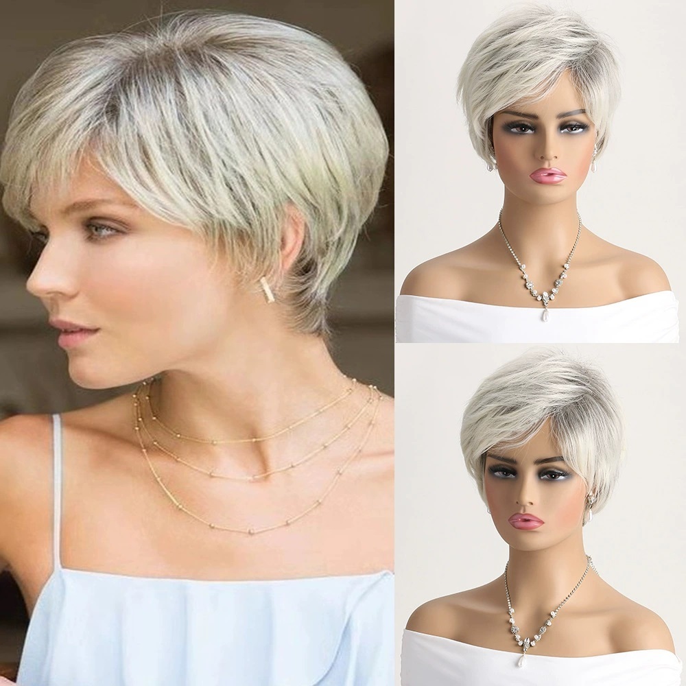 2025 Natural Brown Pixie Cut  Synthetic Wig Synthetic Short Haircut  Straight  Wigs for Women Blonde Mix Brown  Wig Daily