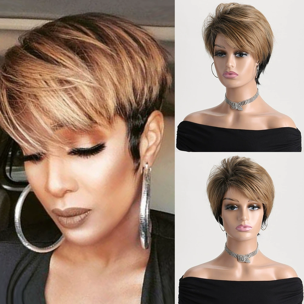 2025 Natural Short Pixie Cut Wig with Bangs Synthetic Mullet Head Wig for Women Dark Brown Straight Hair Daily Cosplay Use